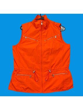 Lauren Ralph Lauren Womens Orange Zip-Up Vest Adjustable Drawstring Pockets SZ M